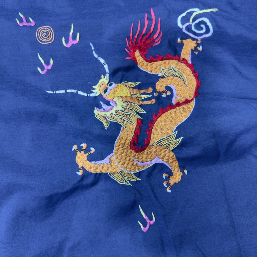 Fedo Kimono Robe Medium Blue Good Dragon Embroidered Short‎ Sleeve No Belt